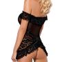 Obsessive Black Lace Off-the-Shoulder Babydoll