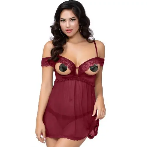 Seven 'til Midnight Wine Open Cup Off-The-Shoulder Babydoll Seven 'til Midnight Wine Open Cup Off-The-Shoulder Babydoll