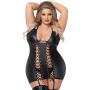 Seven 'til Midnight Plus Size Black Wet Look Lace-Up Chemise