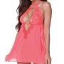 Dreamgirl Coral High Neck Lace and Mesh Babydoll