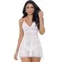 Escante White Lace and Mesh Layered Babydoll Set Escante White Lace and Mesh Layered Babydoll Set
