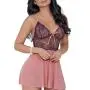 Escante Plum Lace and Mesh Babydoll Set 