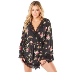 Oh La La Cheri Black Floral Print Robe