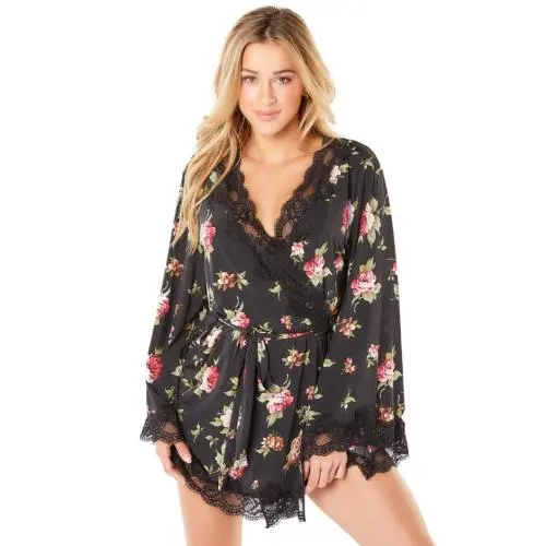 Oh La La Cheri Black Floral Print Robe Oh La La Cheri Black Floral Print Robe