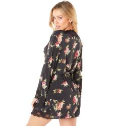 Oh La La Cheri Black Floral Print Robe