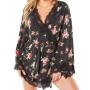 Oh La La Cheri Black Floral Print Robe