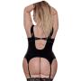 Exposed Liquid Onyx Plus Size Cupless Merry Widow and G-String Set