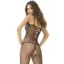 Rene Rofe Black Criss-Cross Strap Crotchless Fishnet Bodystocking