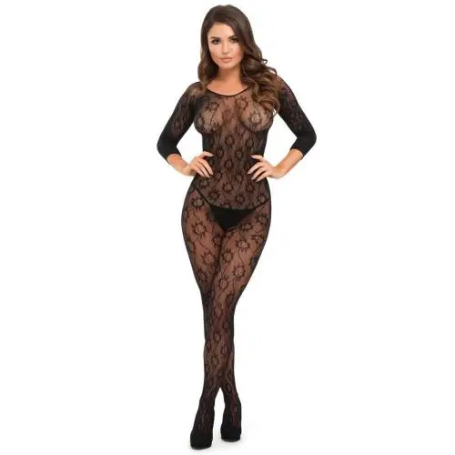 Worldgirl Black 3/4 Sleeve Lace Bodystocking