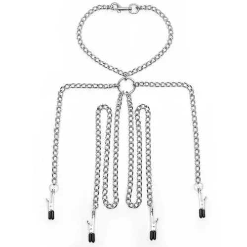 Metal Chain Harness with Nipple and Labia Clamps Metal Chain Harness with Nipple and Labia Clamps