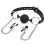 Master Series Large Breathable Ball Gag with Nipple Clamps