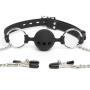 Master Series Large Breathable Ball Gag with Nipple Clamps