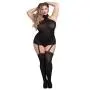 Worldgirl Plus Size All-In-One Sheer Dress and Stockings Set