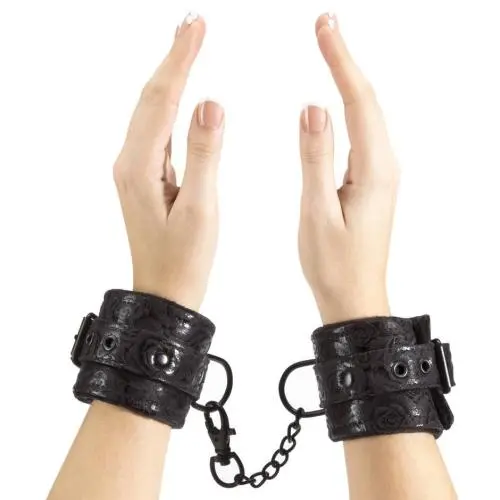 Bondage Boutique Black Rose Faux Fur Lined Wrist Cuffs Bondage Boutique Black Rose Faux Fur Lined Wrist Cuffs