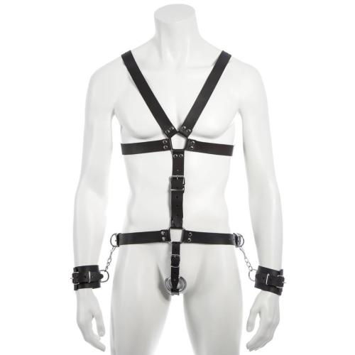 DOMINIX Deluxe Leather Body Harness with Cock Ring and Wrist Cuffs DOMINIX Deluxe Leather Body Harness with Cock Ring and Wrist Cuffs