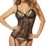 Seven 'til Midnight Double Dare Sheer Black Basque and G-String Set