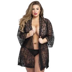 Worldgirl Plus Size Flaunt Me Black Lace Robe