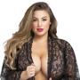 Worldgirl Plus Size Flaunt Me Black Lace Robe
