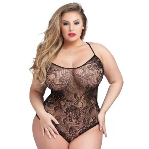Worldgirl Plus Size Crotchless Lace Spaghetti Strap Body