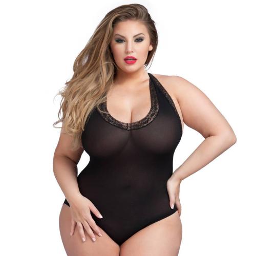 Worldgirl Plus Size Crotchless Halterneck Body