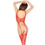 Passion Red Fishnet Crotchless Bodystocking with Open Front