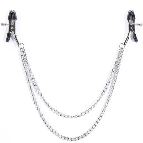 Bondage Boutique Adjustable Nipple Clamps with Double Chain