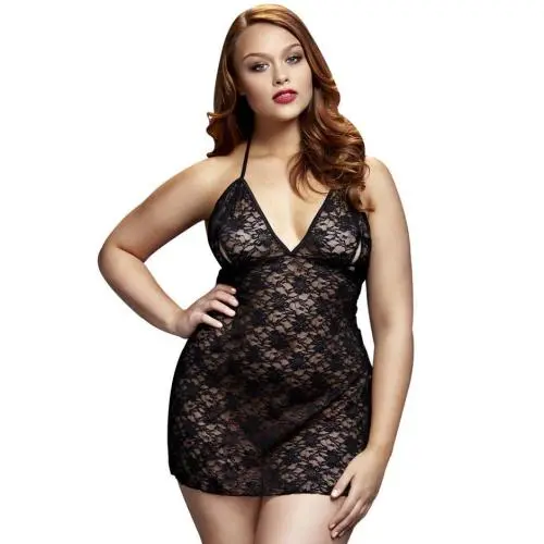 Baci Lingerie Plus Size Lace Babydoll with Peek-a-Boo Cups Baci Lingerie Plus Size Lace Babydoll with Peek-a-Boo Cups