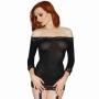 Dreamgirl All-in-One Opaque Off The Shoulder Garter Dress and Stockings