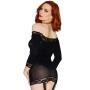 Dreamgirl All-in-One Opaque Off The Shoulder Garter Dress and Stockings