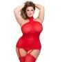 Worldgirl Plus Size Red All-In-One Sheer Dress and Stockings Set