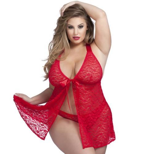 Worldgirl Plus Size Unwrap Me Red Lace Babydoll