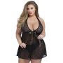 Worldgirl Plus Size Unwrap Me Black Lace Babydoll