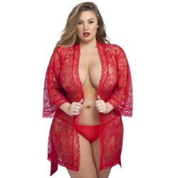 Worldgirl Plus Size Flaunt Me Red Lace Robe