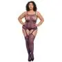 Worldgirl Plus Size Plum Fishnet and Lace Bodystocking