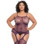 Worldgirl Plus Size Plum Fishnet and Lace Bodystocking