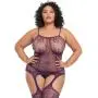 Worldgirl Plus Size Plum Fishnet and Lace Bodystocking
