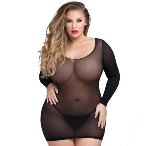 Worldgirl Plus Size Long Sleeve Black Mini Dress Worldgirl Plus Size Long Sleeve Black Mini Dress