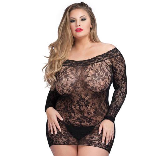 Worldgirl Plus Size Off the Shoulder Lace Mini Dress