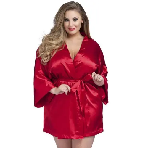 Worldgirl Plus Size Short Red Satin Robe Worldgirl Plus Size Short Red Satin Robe