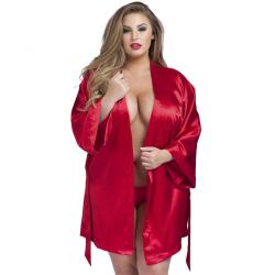 Worldgirl Plus Size Short Red Satin Robe