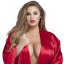 Worldgirl Plus Size Short Red Satin Robe