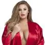 Worldgirl Plus Size Short Red Satin Robe Worldgirl Plus Size Short Red Satin Robe