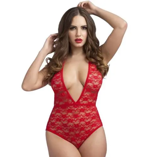 Worldgirl Crotchless Deep Plunge Red Lace Body