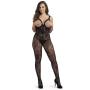 Worldgirl Crotchless Black Floral Lace Open Bust Bodystocking