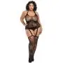 Worldgirl Plus Size Black Floral Lace Halterneck Suspender Bodystocking