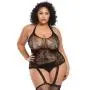 Worldgirl Plus Size Black Floral Lace Halterneck Suspender Bodystocking