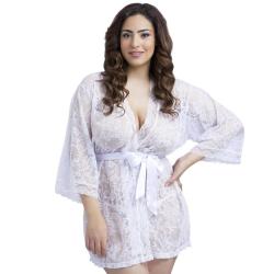 Worldgirl Plus Size Flaunt Me White Floral Lace Robe