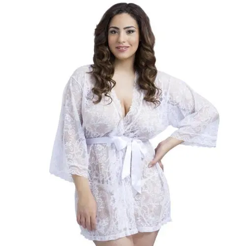 Worldgirl Plus Size Flaunt Me White Floral Lace Robe Worldgirl Plus Size Flaunt Me White Floral Lace Robe
