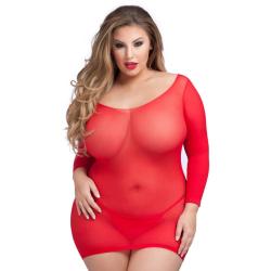 Worldgirl Plus Size Long Sleeve Red Mini Dress