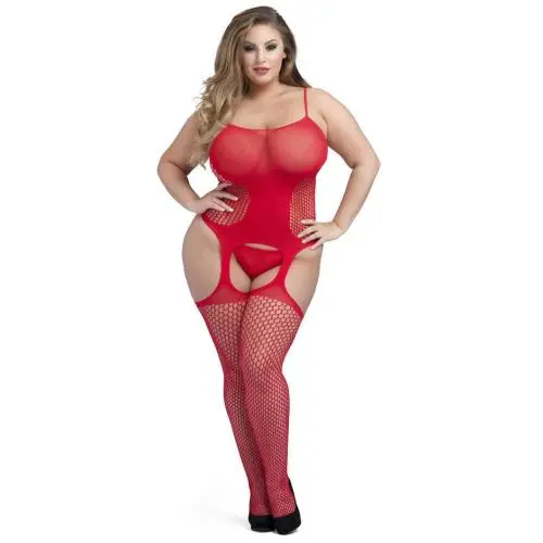 Worldgirl Plus Size Red Hourglass Suspender Bodystocking